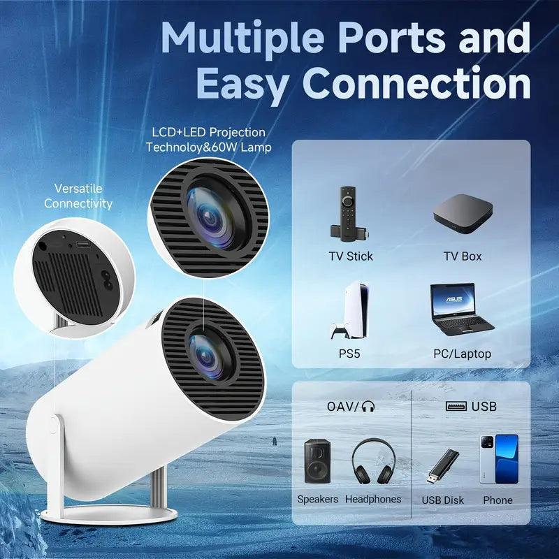 Smart Projektor 4K med WiFi & Bluetooth – Justerbar 180°