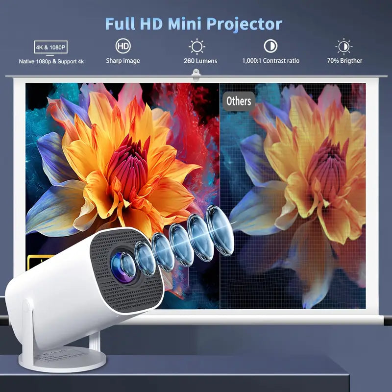 Smart Projektor 4K med WiFi & Bluetooth – Justerbar 180°