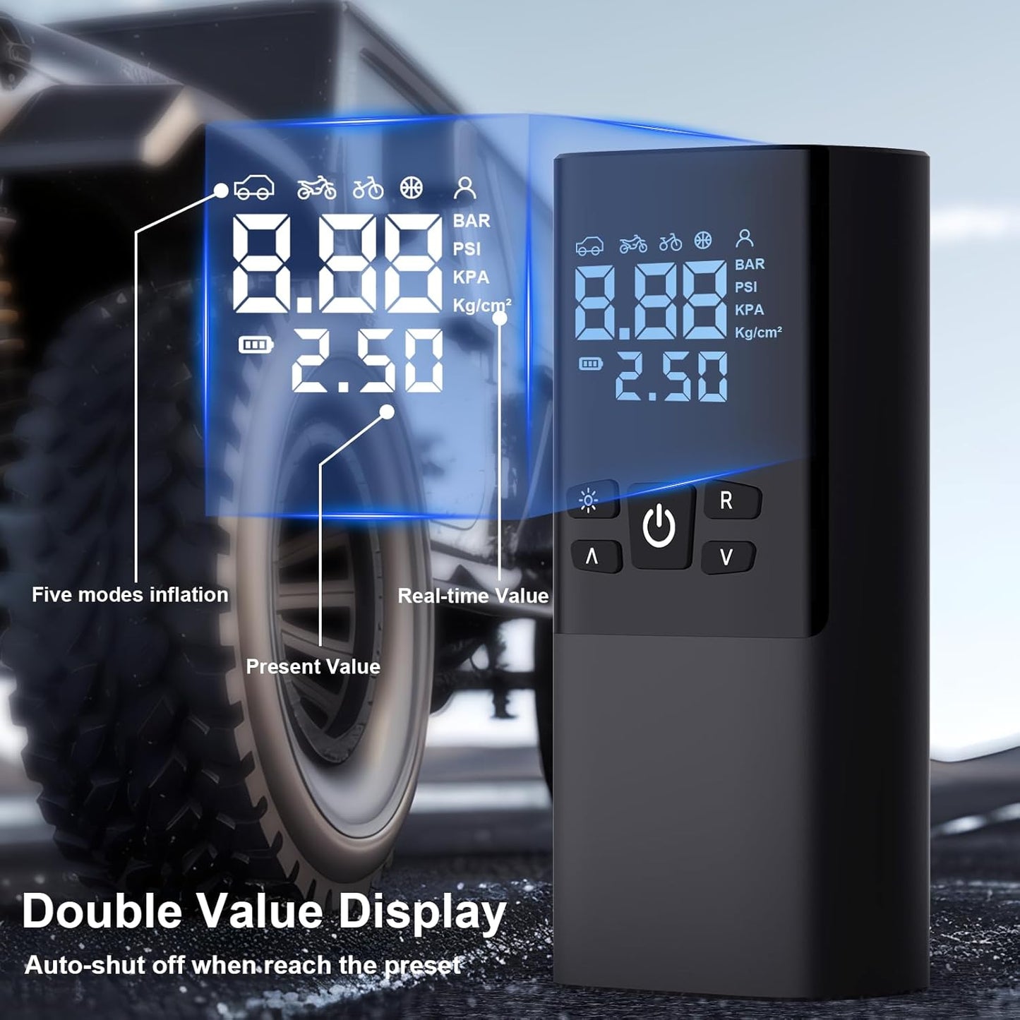 Portabel elektrisk pump med Digital Tryckmätare