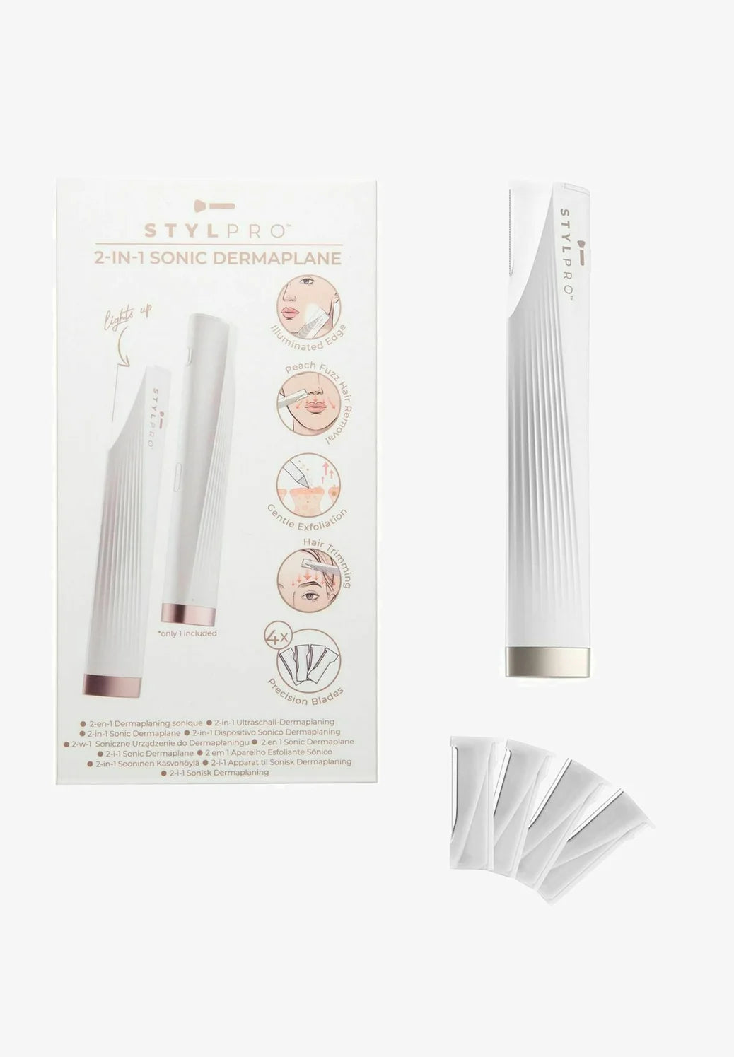 StylPro 2-i-1 Sonic Dermaplane & Hårtrimmer Vit